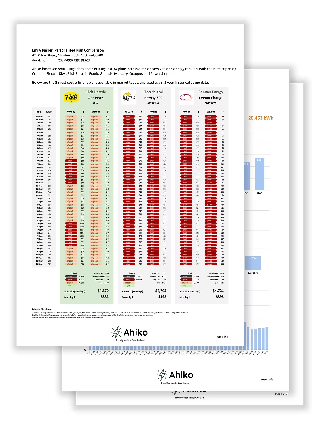Ahiko personalised energy report sample